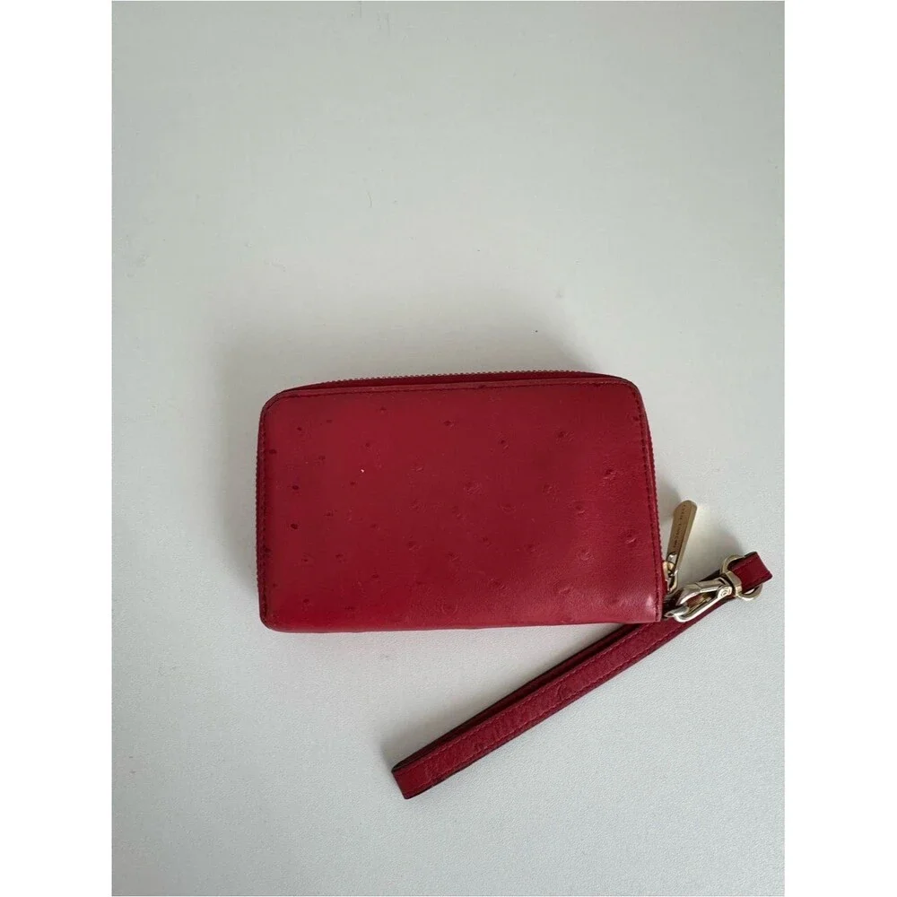 Michael Kors Red Ostrich Embossed Zip Leather Wristlet